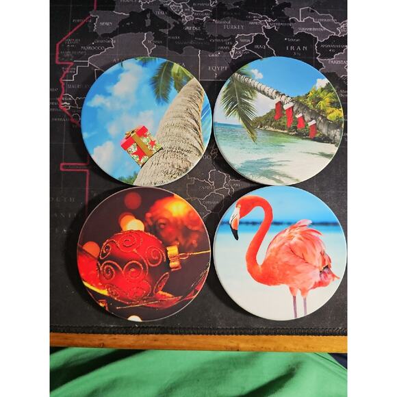Evergreen Other - Christmas Absorbent Coasters Box Set of 4 Tropical Coasters